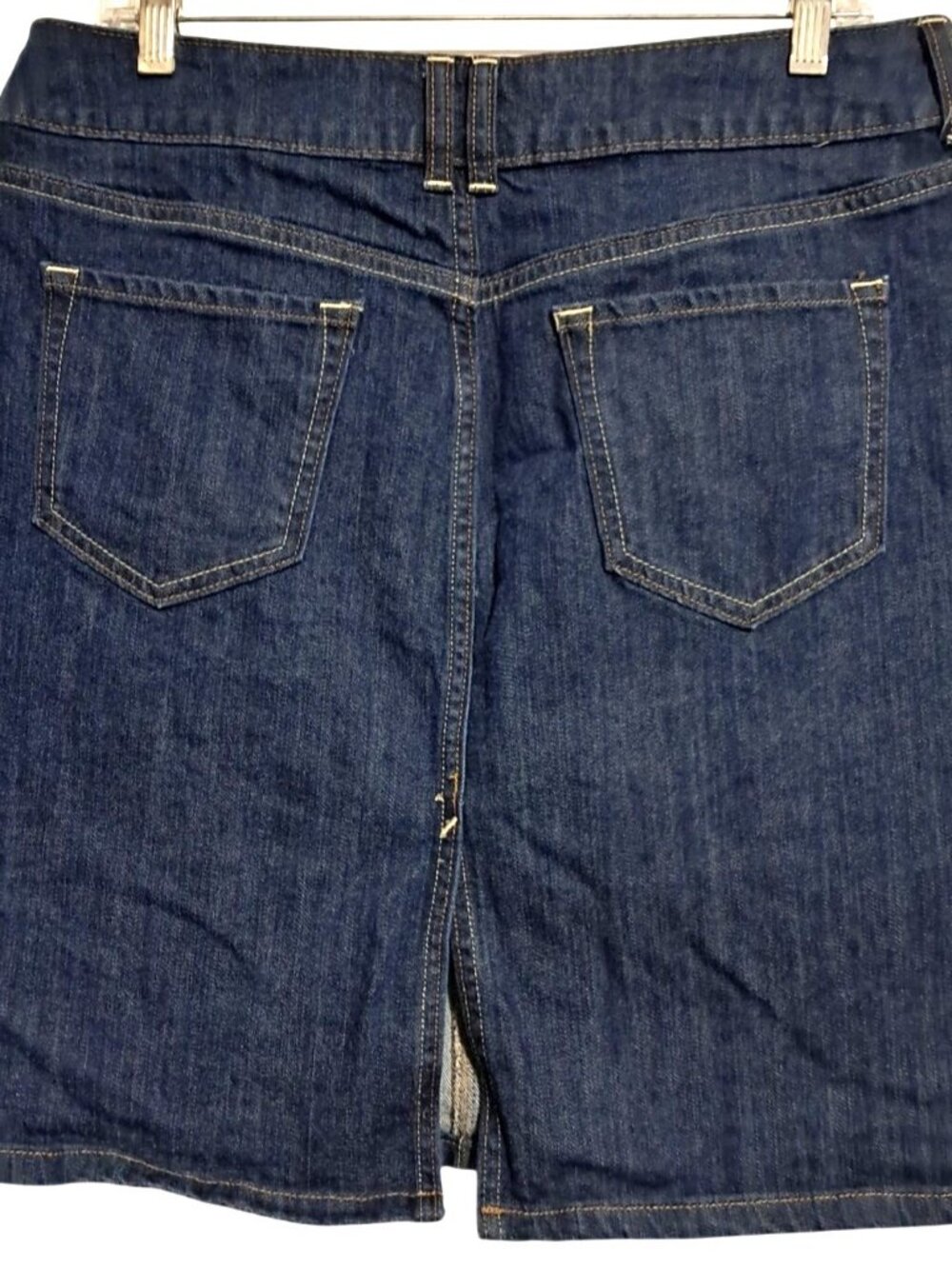 Y2K Old Navy Denim Skirt Womens Size 10 Dark Wash Jean Stretch Cotton Blend Pock